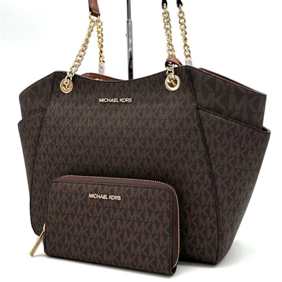 Michael Kors Large Jet Set Travel Chain Shoulder Bag & Flat Phone Case Wallet - Picture 1 of 15
